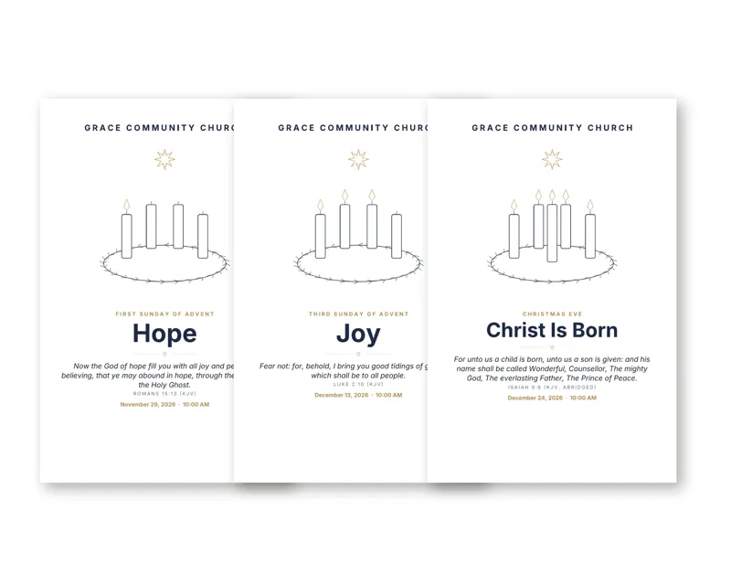 Advent Bulletin Pack (Modern Minimal) (Sample design, fictional church)