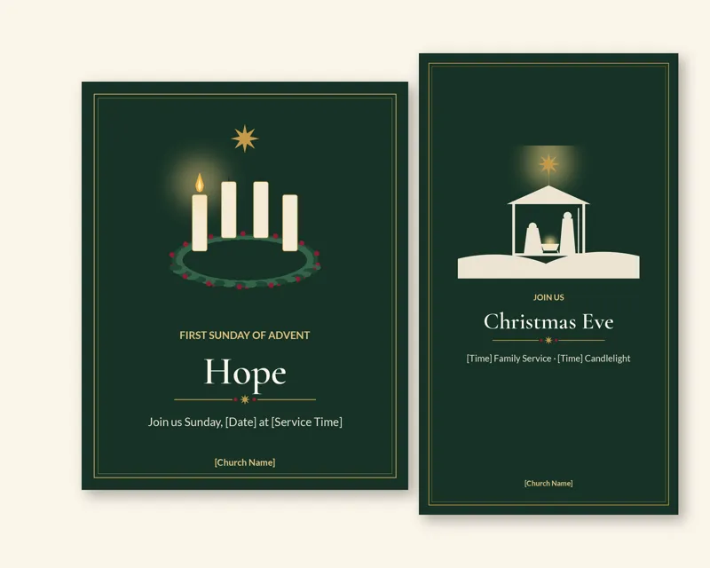 Church Social Media Pack: Advent & Christmas (Classic Evergreen) (Sample design, fictional church)